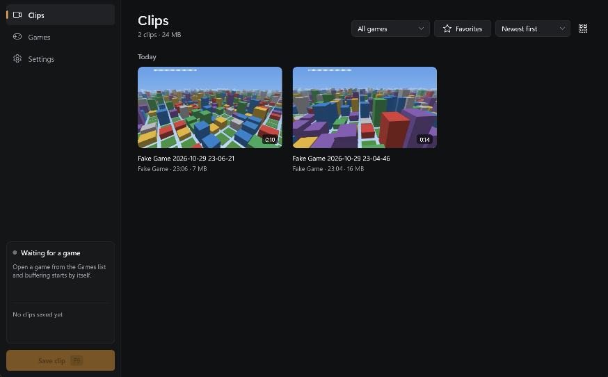 The Hindsight app showing a grid of saved clips